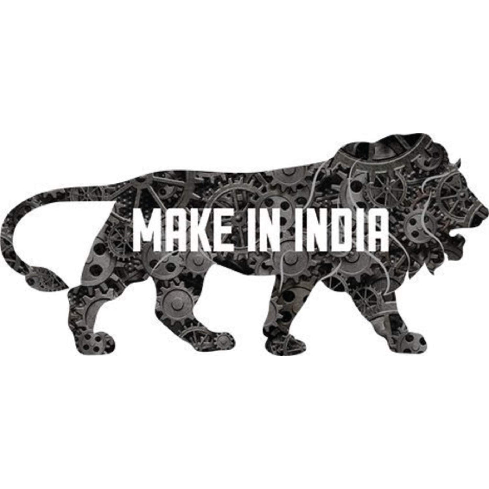 a black and white photo of a make in india sign 